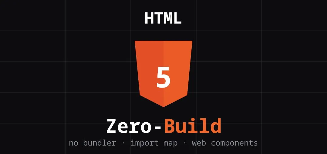 HTML5 shield with Zero-Build title on dark grid background